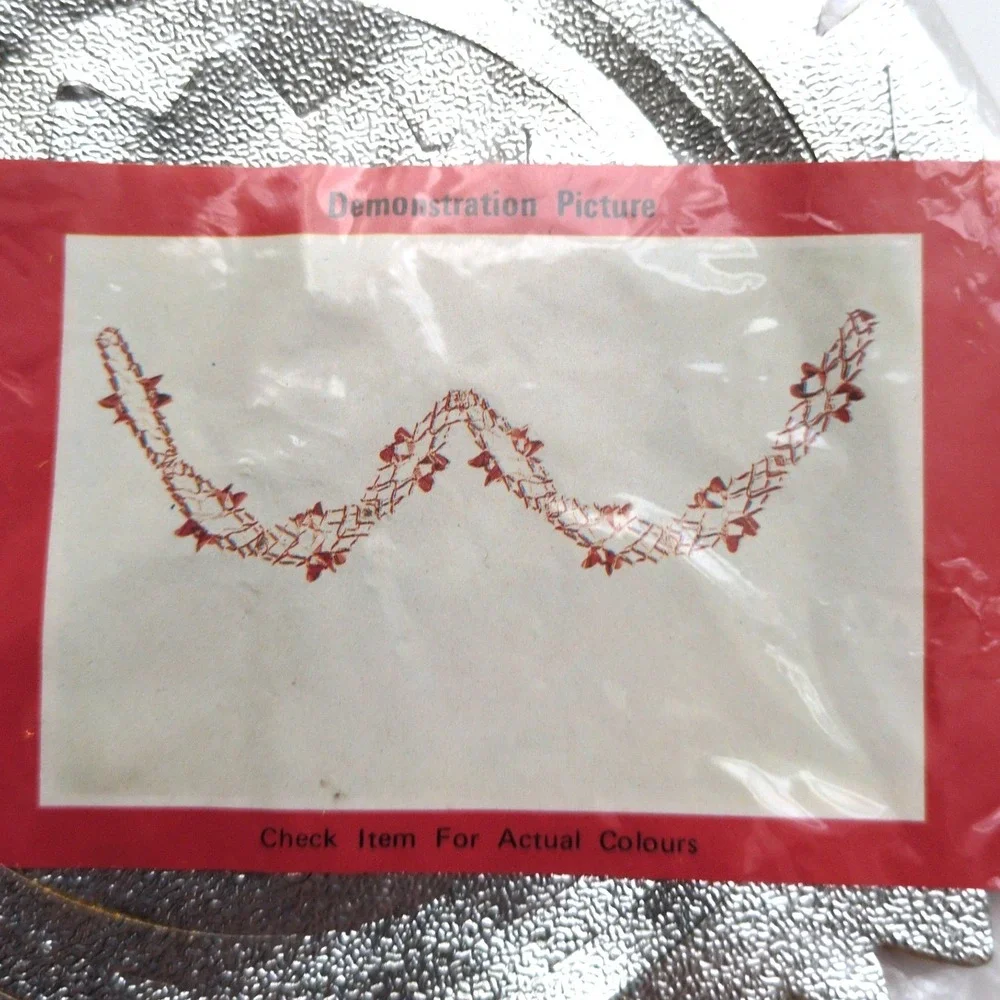 Vtg Metallic Pull Out Christmas Garland Class Trim Foil Silver Pink Decoration